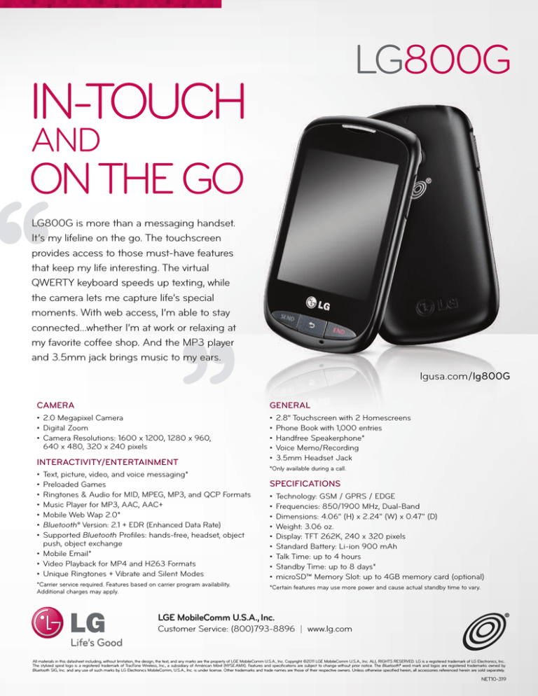LG 800G Datasheet LG 800G Datasheet