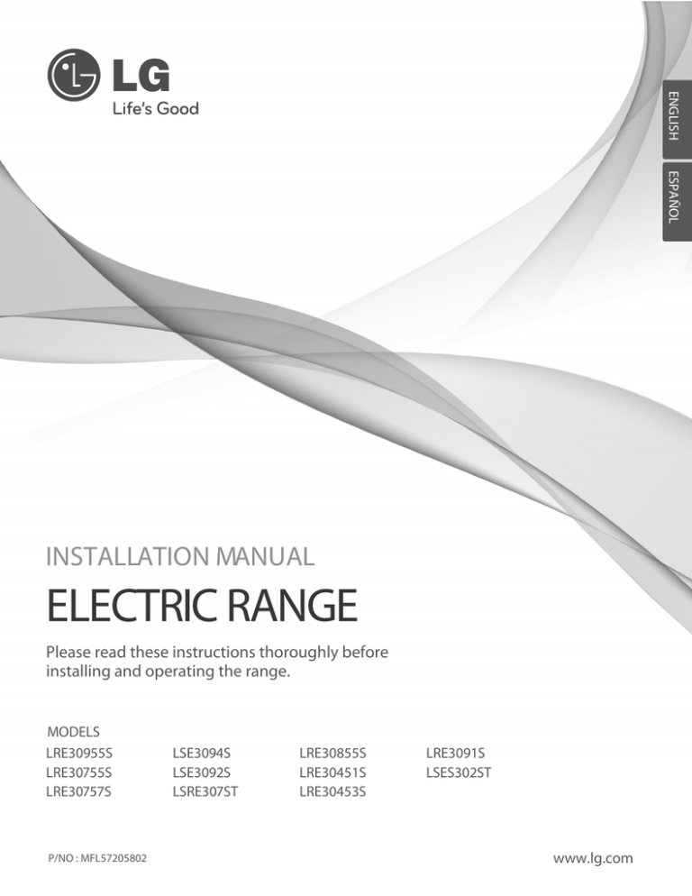 LG LRE3091ST Installation Manual LG LRE3091ST Installation Manual