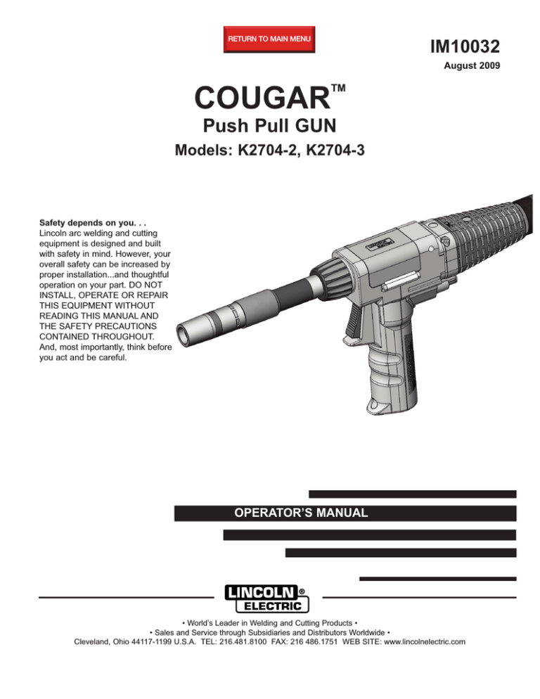 Lincoln Electric COUGAR K2704-3 User manual Lincoln Electric COUGAR K2704-3 User manual