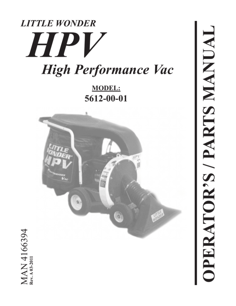 Little Wonder HPV 5612-00-01, 5612-00-01 Owner's manual Little Wonder HPV 5612-00-01, 5612-00-01 Owner's manual