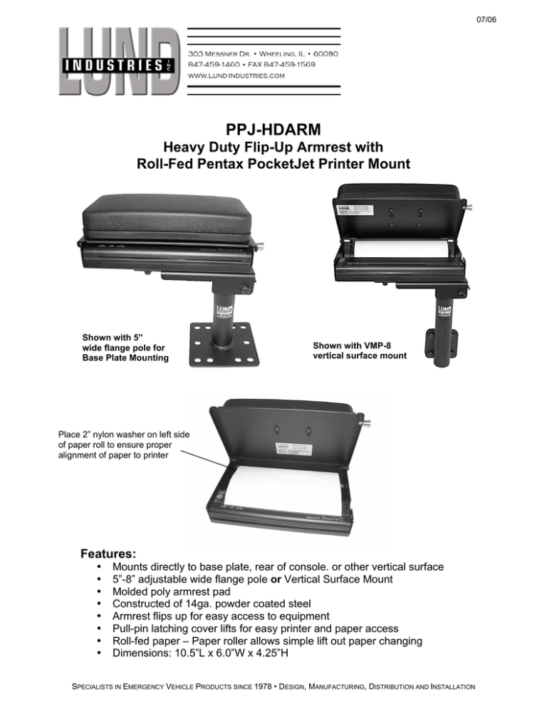 Lund Industries PPJ-HDARM User manual Lund Industries PPJ-HDARM User manual