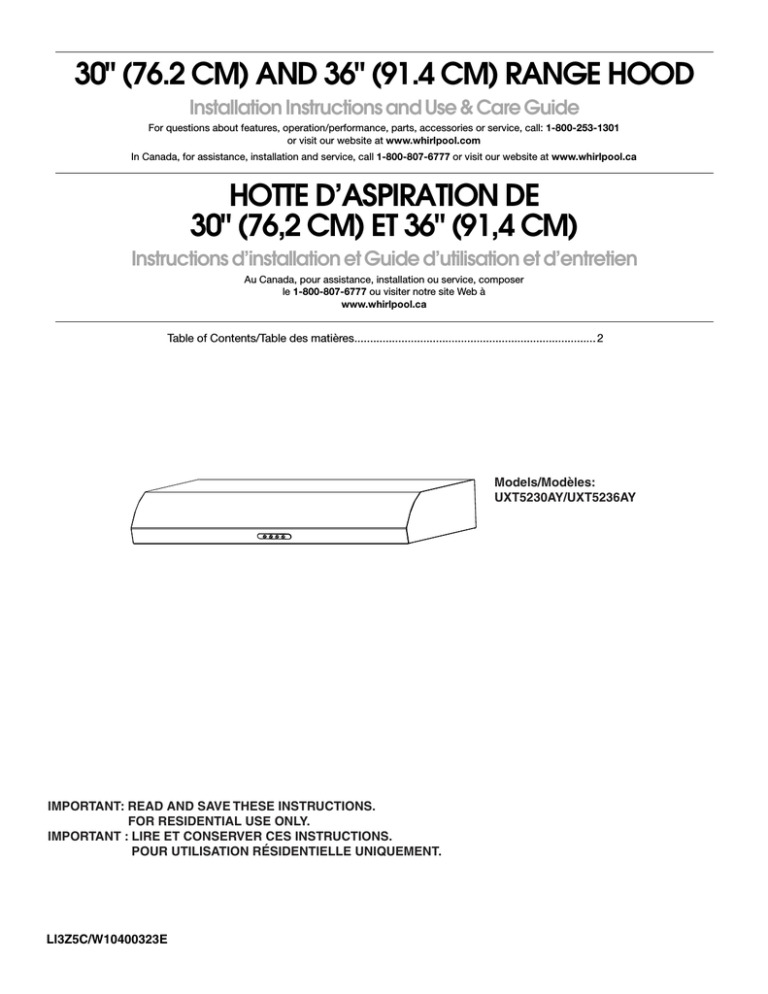 Maytag UXT5230AY User manual Maytag UXT5230AY User manual