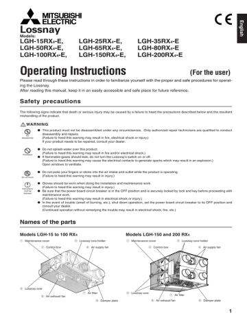 Mitsubishi Electronics LOSSNAY LGH-100RX4-E Operating instructions | Manualzz