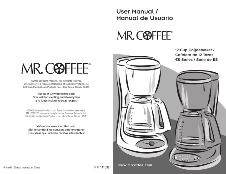 Mr. Coffee Coffeemaker ESX20 User manual Mr. Coffee Coffeemaker ESX20 User manual