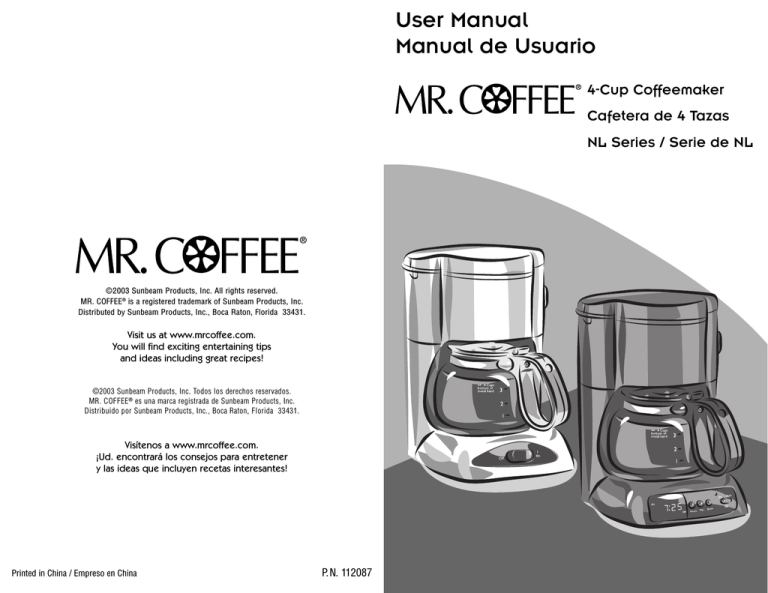 Mr. Coffee NL4 User manual Mr. Coffee NL4 User manual