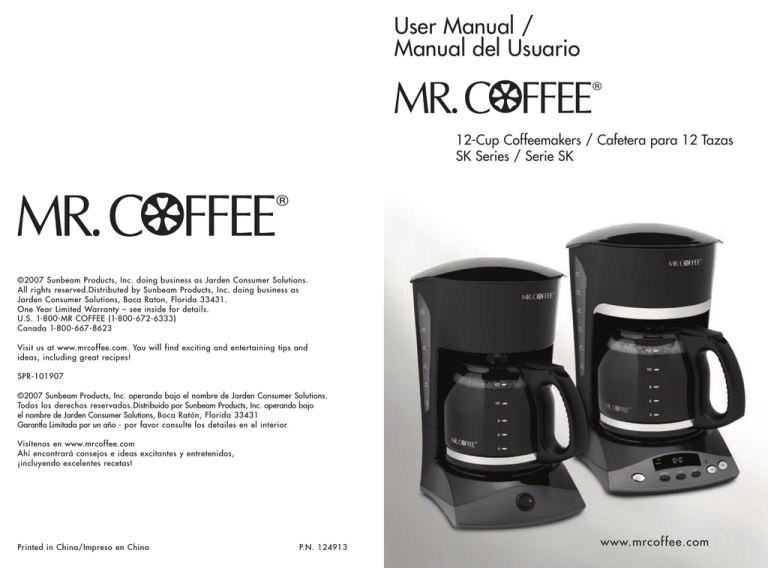 Mr. Coffee SK13-RB, SK12 User manual Mr. Coffee SK13-RB, SK12 User manual