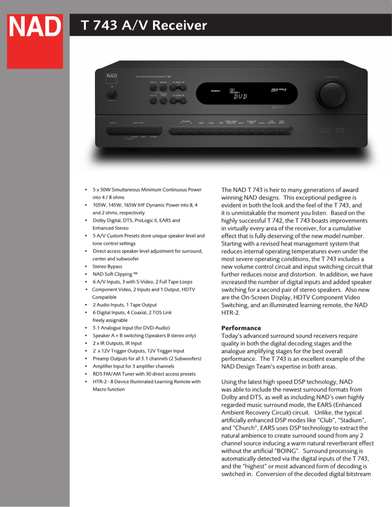 NAD Electronics T743 User manual NAD Electronics T743 User manual
