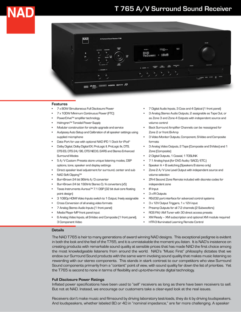 NAD Electronics T765 User's manual NAD Electronics T765 User's manual