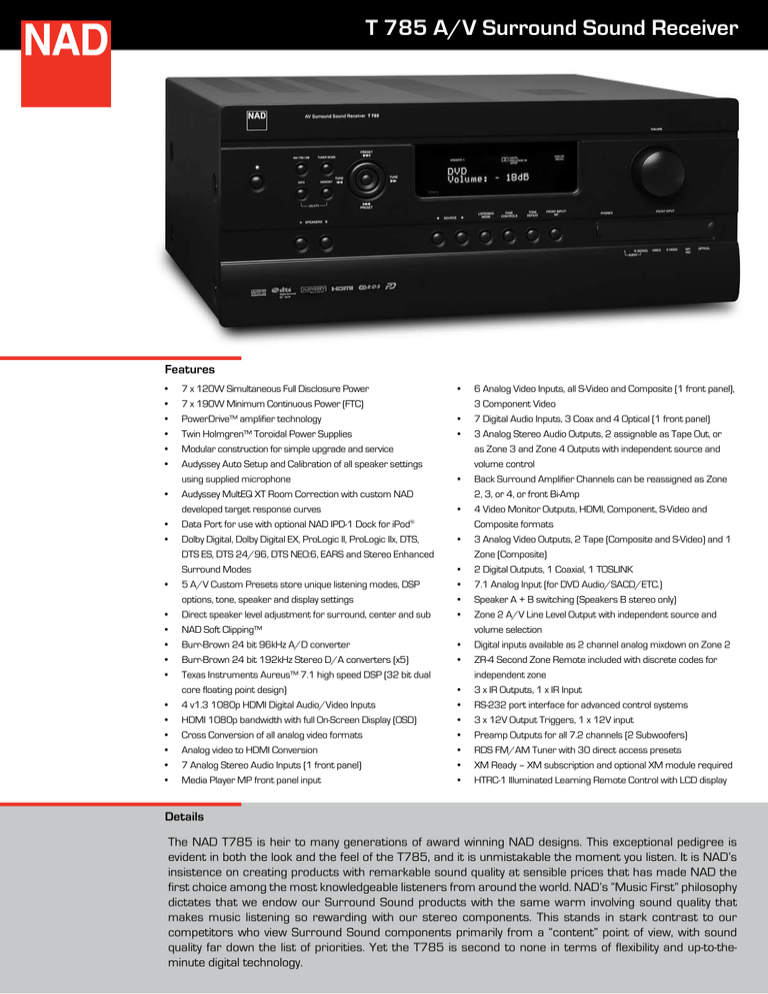 NAD Electronics T785 User's manual NAD Electronics T785 User's manual