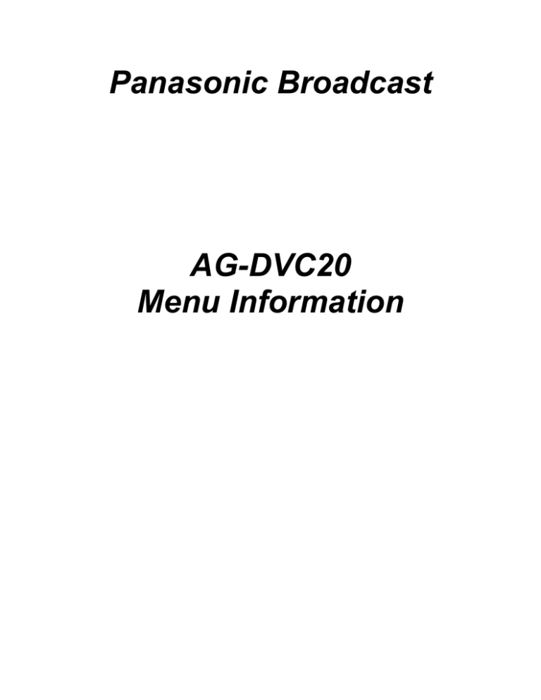 Panasonic AG-DVC20 User guide Panasonic AG-DVC20 User guide