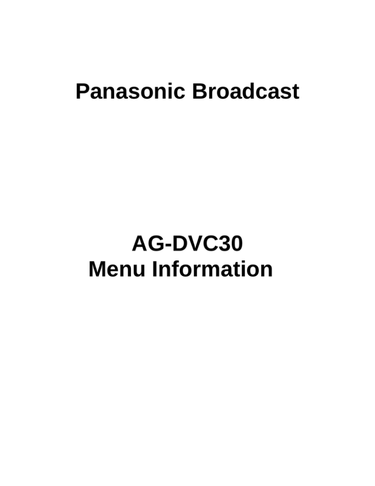 Panasonic AG-DVC30 User guide Panasonic AG-DVC30 User guide