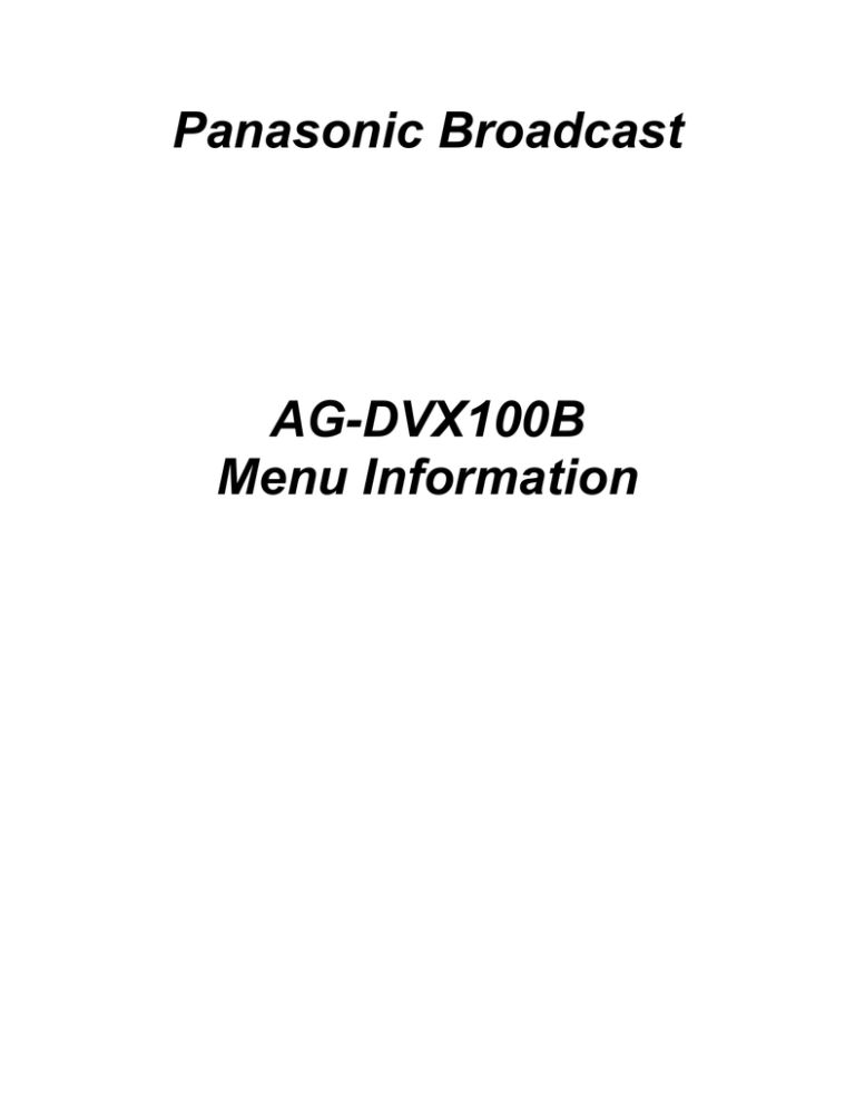 Panasonic AG-DVX100B User guide Panasonic AG-DVX100B User guide