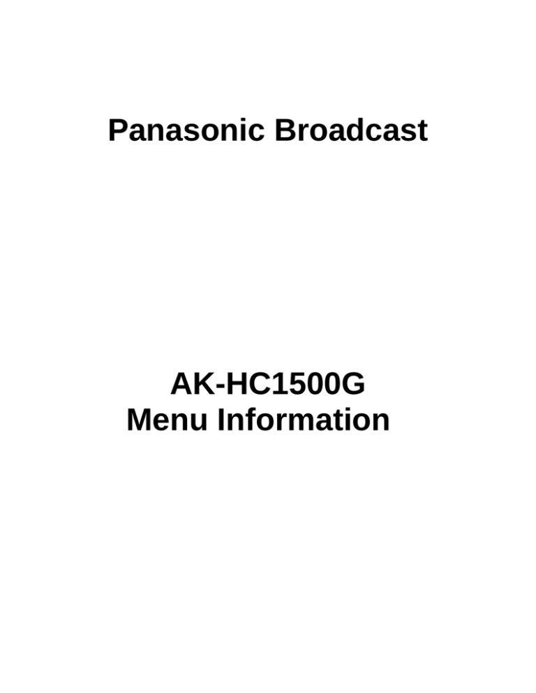 Panasonic AK-HC1500G User guide Panasonic AK-HC1500G User guide