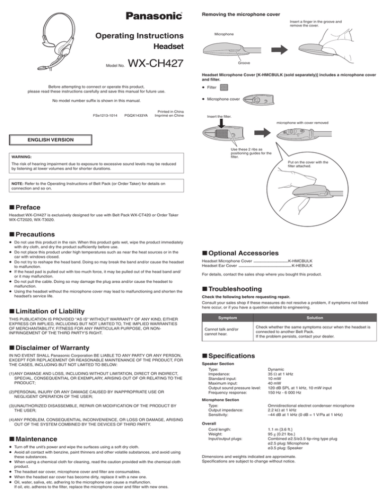 Panasonic Attune II Operating instructions Panasonic Attune II Operating instructions