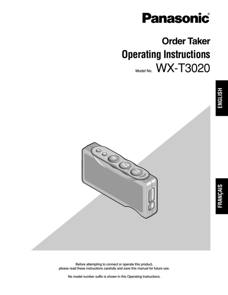 Panasonic WXT3020 - ORDER TAKER - MULTI LANGUAGE, Attune Operating instructions Panasonic WXT3020 - ORDER TAKER - MULTI LANGUAGE, Attune Operating instructions