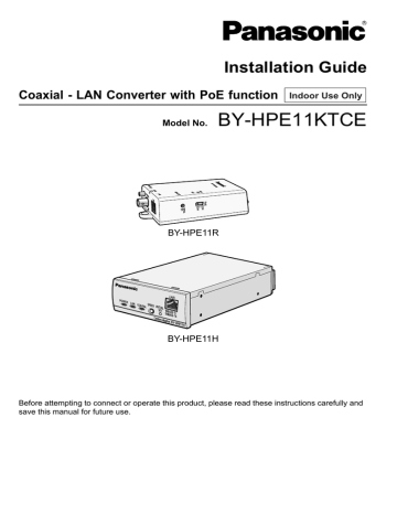 Panasonic BY-HPE11KTCE Installation guide Panasonic BY-HPE11KTCE Installation guide