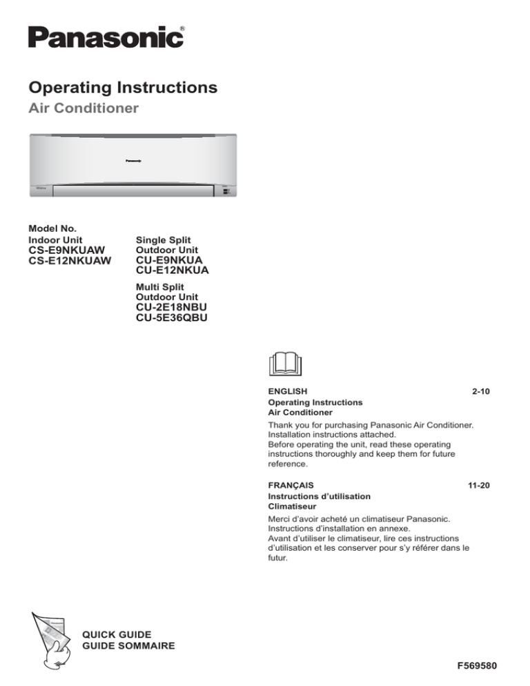 Panasonic CS-E12NKUAW, CS-ME7RKUA User manual Panasonic CS-E12NKUAW, CS-ME7RKUA User manual