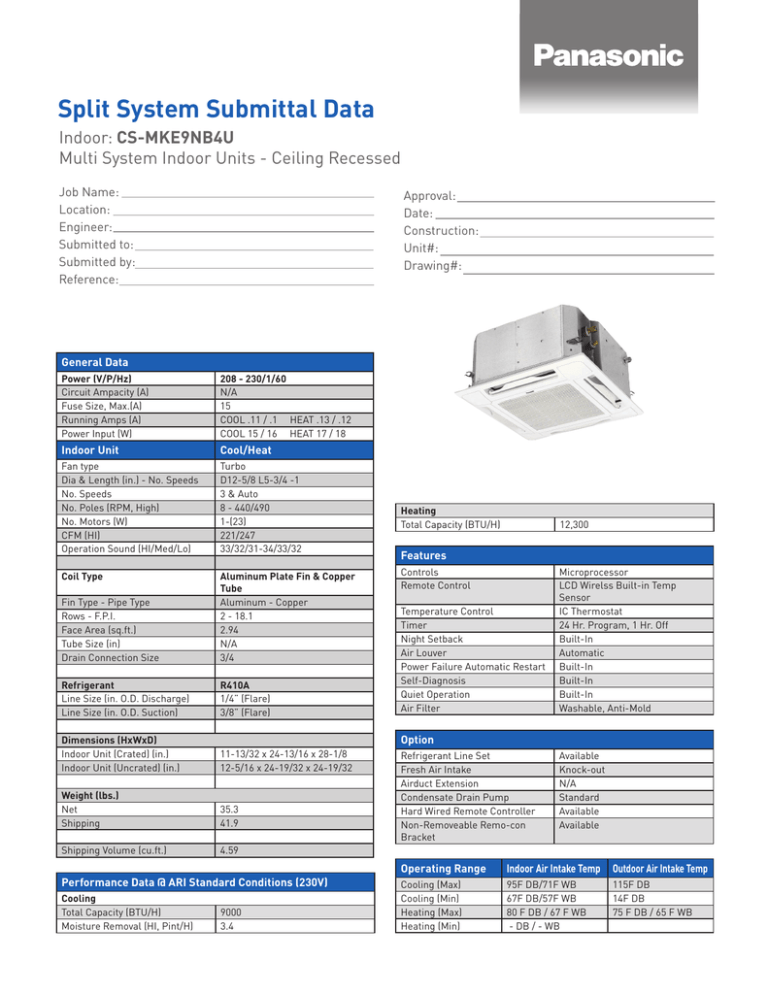 Panasonic CS-MKE9NB4U Datasheet Panasonic CS-MKE9NB4U Datasheet