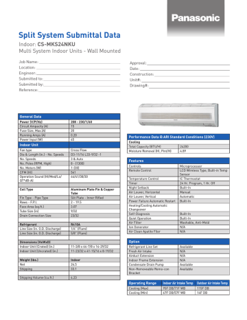 Panasonic CS-MKS24NKU Datasheet Panasonic CS-MKS24NKU Datasheet