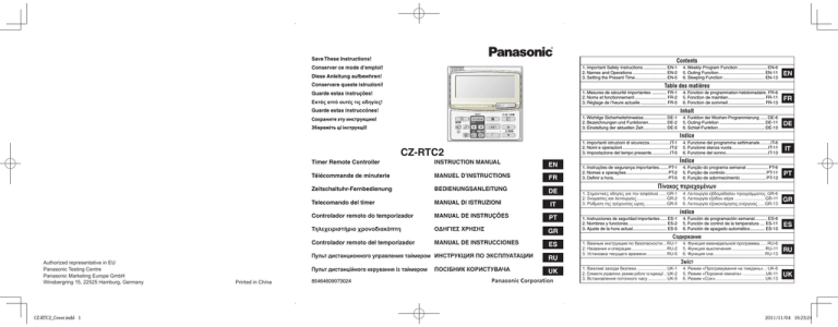 Panasonic CZ-RTC2 Operating instructions Panasonic CZ-RTC2 Operating instructions