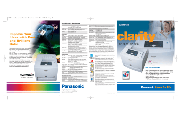 Panasonic DP-CL22 Specification Panasonic DP-CL22 Specification