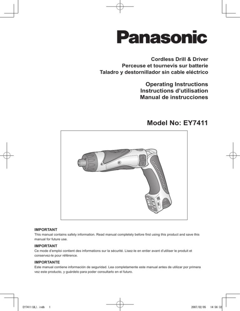 Panasonic EY7411LA1S Owner's manual Panasonic EY7411LA1S Owner's manual