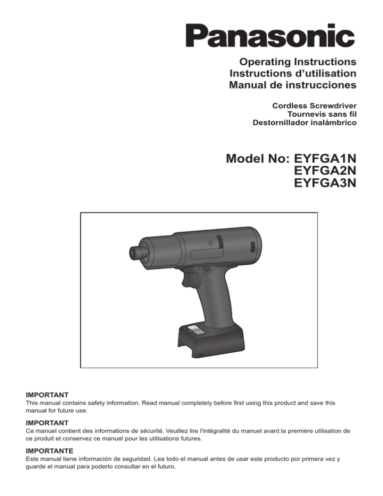 Panasonic EYFGA1N Owner's manual Panasonic EYFGA1N Owner's manual
