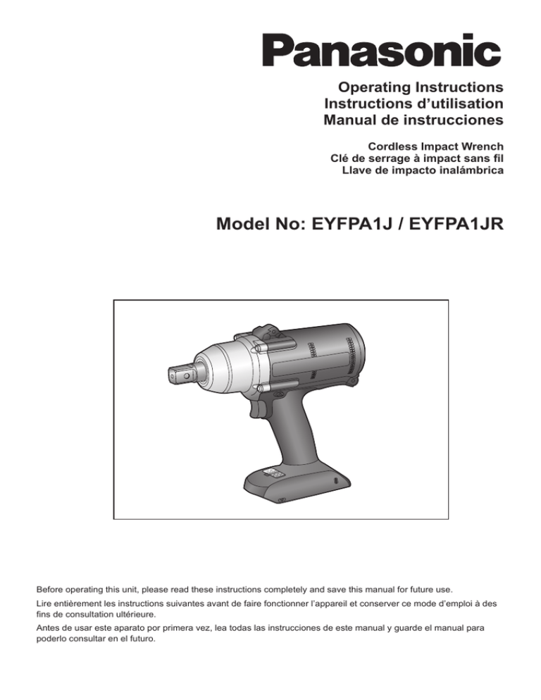 Panasonic EYFPA1JR Owner's manual Panasonic EYFPA1JR Owner's manual