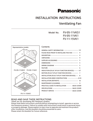 Panasonic FV-05-11VKS1 Instructions Panasonic FV-05-11VKS1 Instructions