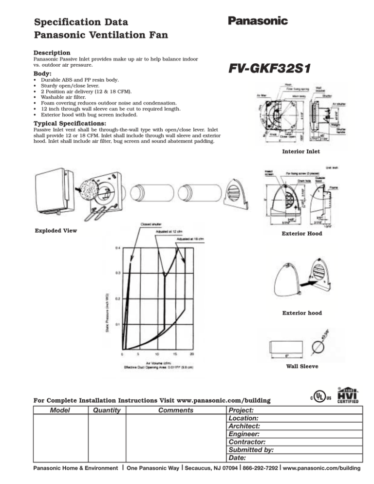 Panasonic FV-GKF32S1 Product information Panasonic FV-GKF32S1 Product information