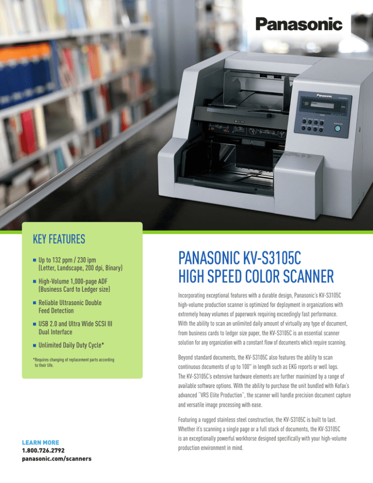 Panasonic KV-S3105C Specification Panasonic KV-S3105C Specification