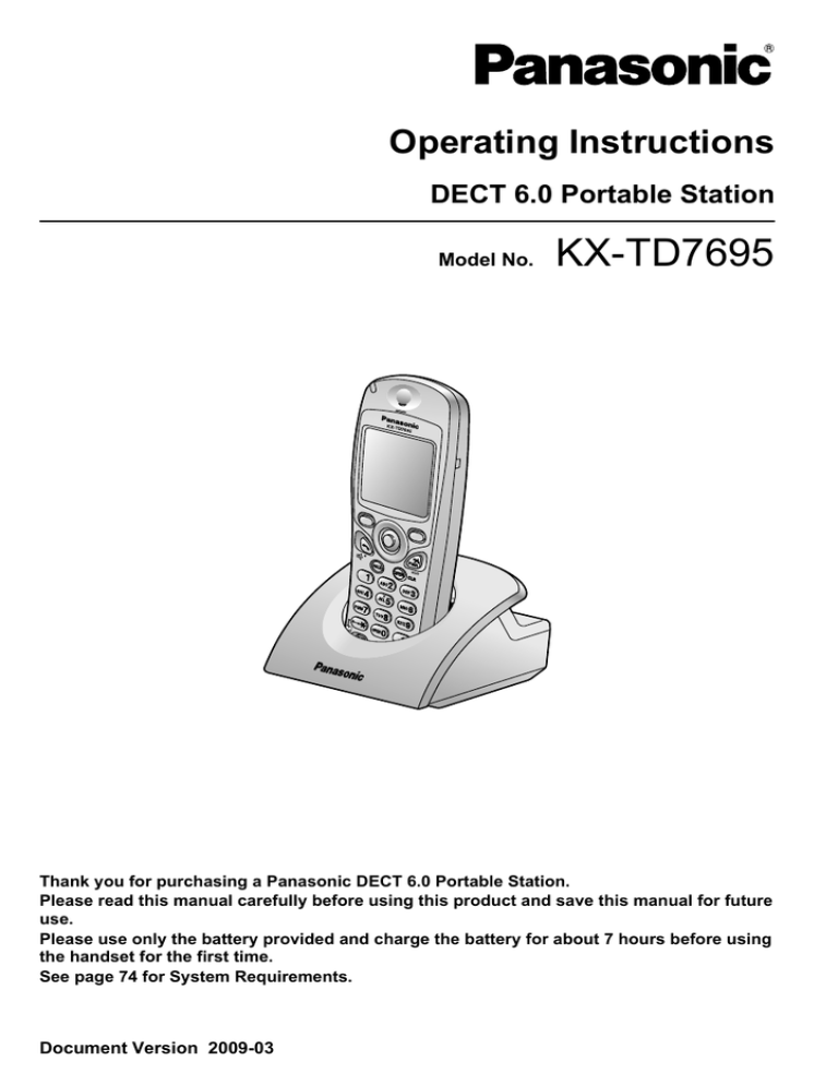 Panasonic KX-TD7695 Operating instructions Panasonic KX-TD7695 Operating instructions