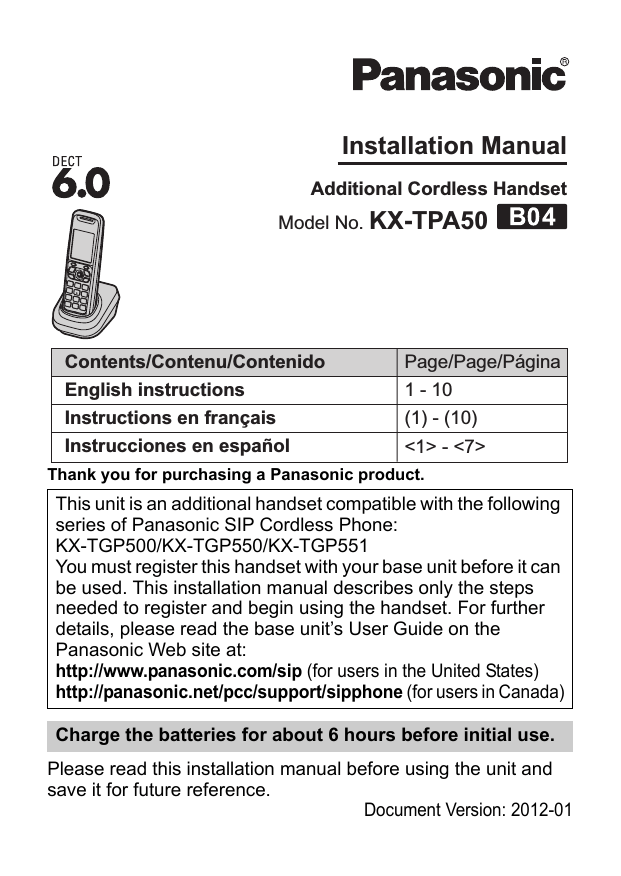 Panasonic KX-TPA50 Installation guide Panasonic KX-TPA50 Installation guide
