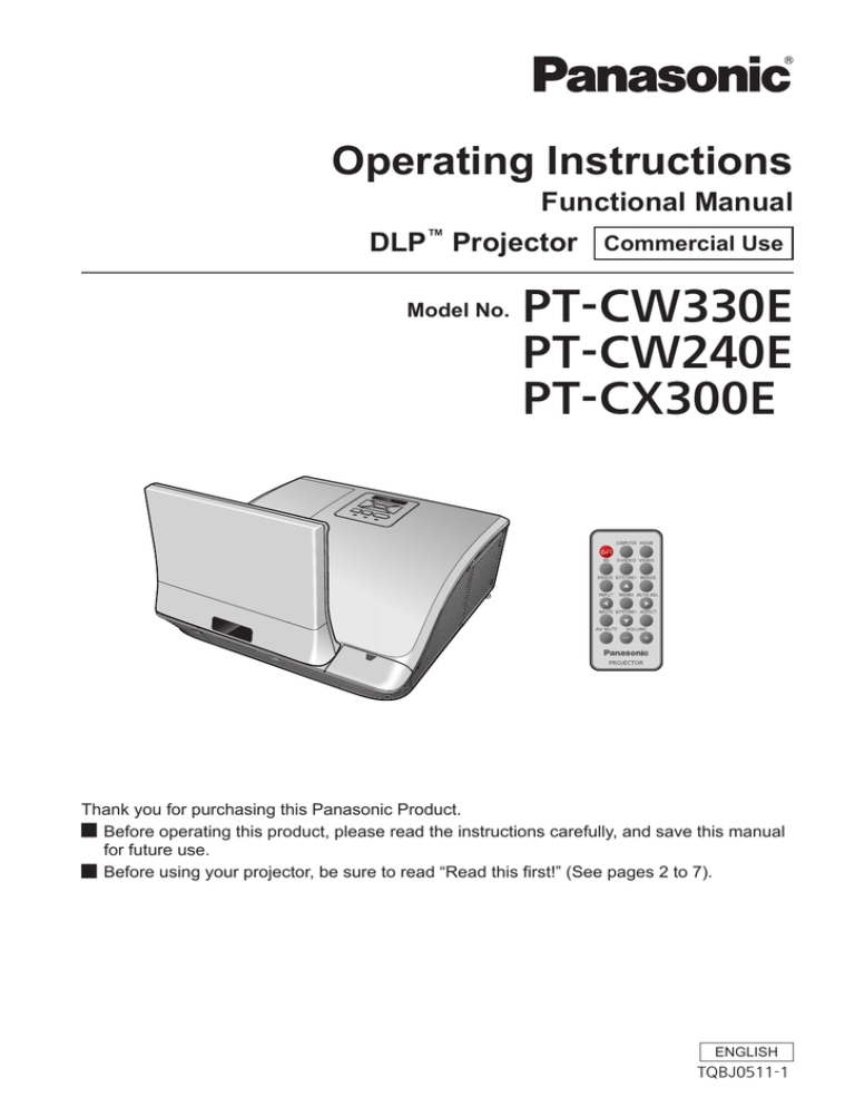 Panasonic PT-CW330U Operating instructions Panasonic PT-CW330U Operating instructions