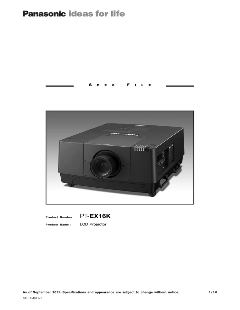 Panasonic PT-EX16KU Specification Panasonic PT-EX16KU Specification