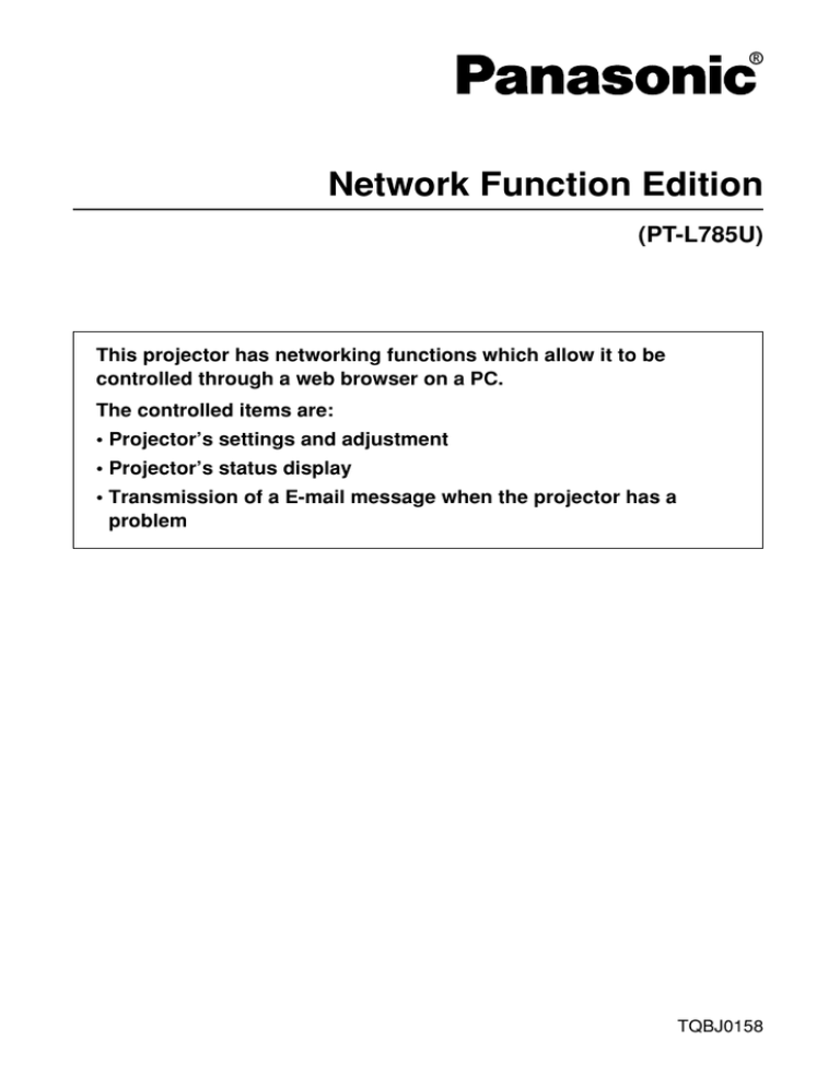 Panasonic PT-L785U User's manual Panasonic PT-L785U User's manual
