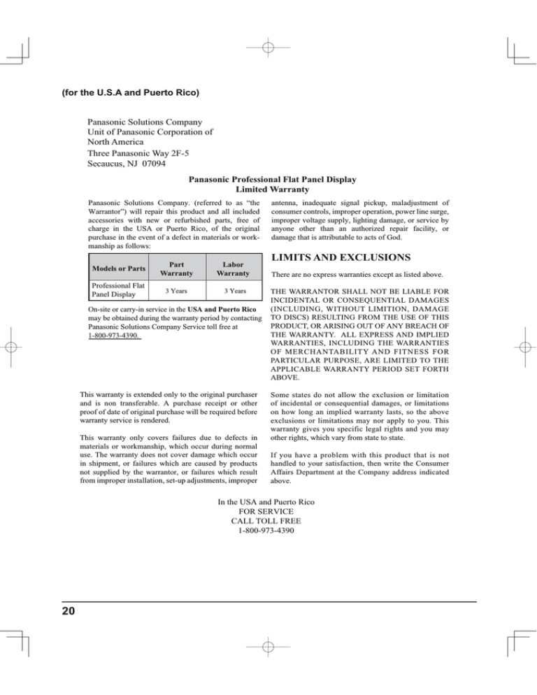 Panasonic TH-103PF12U User manual Panasonic TH-103PF12U User manual