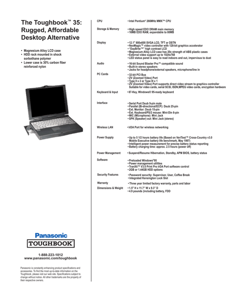 Panasonic Toughbook 35 User's manual Panasonic Toughbook 35 User's manual