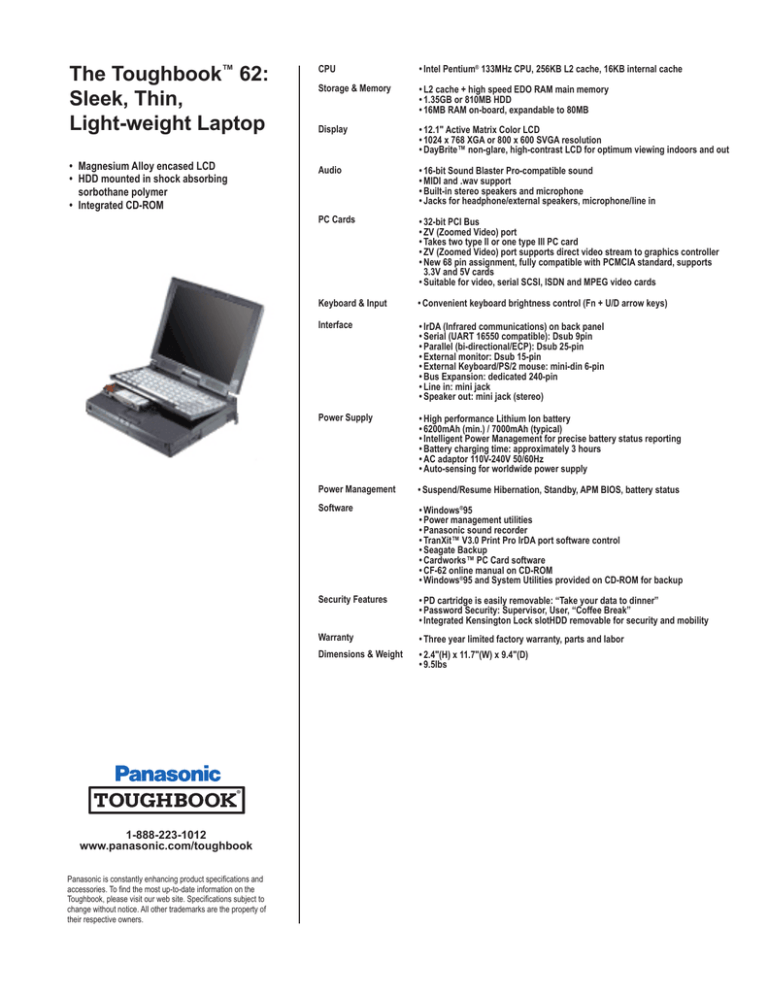 Panasonic Toughbook 62 User's manual Panasonic Toughbook 62 User's manual