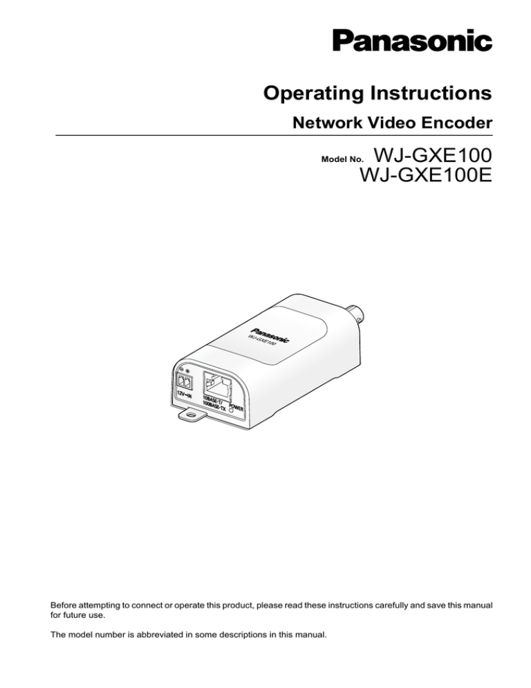 Panasonic WJ-GXE100 Operating instructions Panasonic WJ-GXE100 Operating instructions