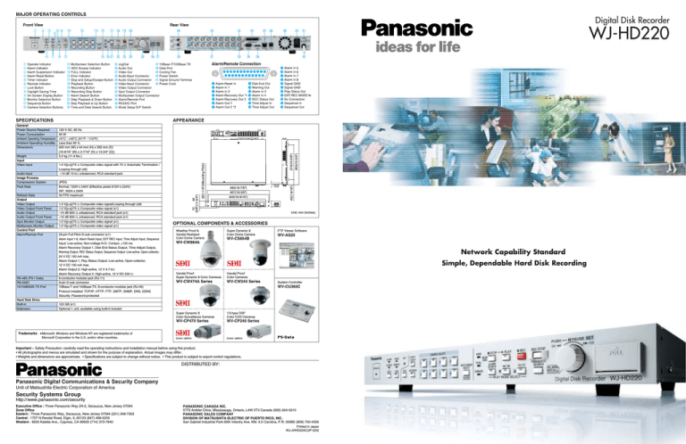 Panasonic WJ-HD220 Specification Panasonic WJ-HD220 Specification