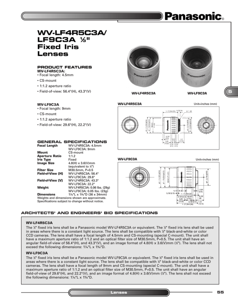 Panasonic WV-LF4R5C3A Specification Panasonic WV-LF4R5C3A Specification