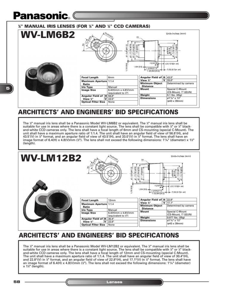 Panasonic WV-LM12B2 Specification Panasonic WV-LM12B2 Specification