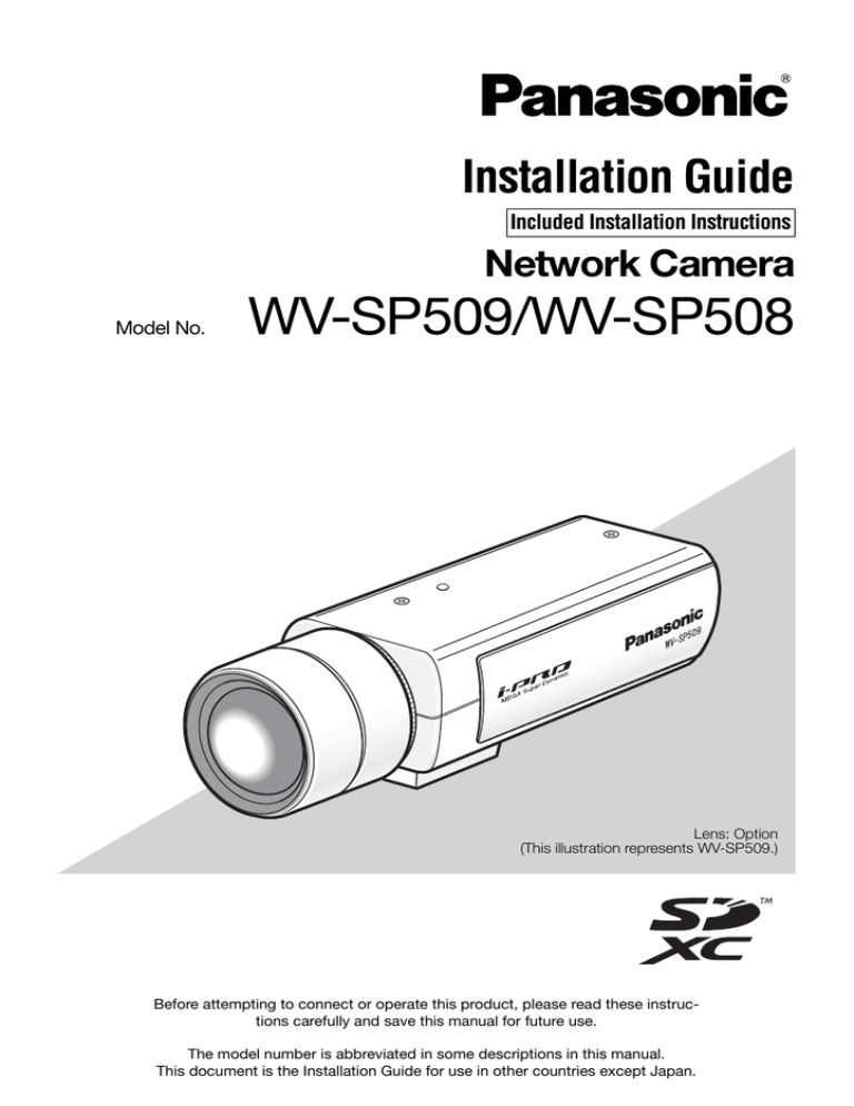 Panasonic WV-SP509 Installation guide Panasonic WV-SP509 Installation guide