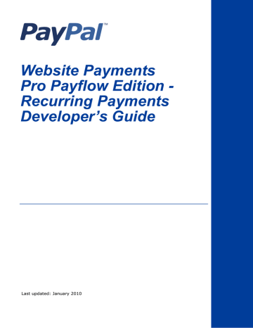 PayPal Website Payments Pro - 2010 - Recurring Payments Payflow Edition Developer's Guide | Manualzz