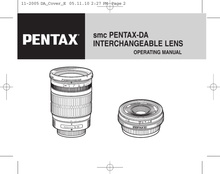 Pentax Digital Camera Lens User manual Pentax Digital Camera Lens User manual