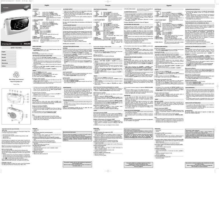 Philips AJ 3320, AJ3320/00 User's manual Philips AJ 3320, AJ3320/00 User's manual