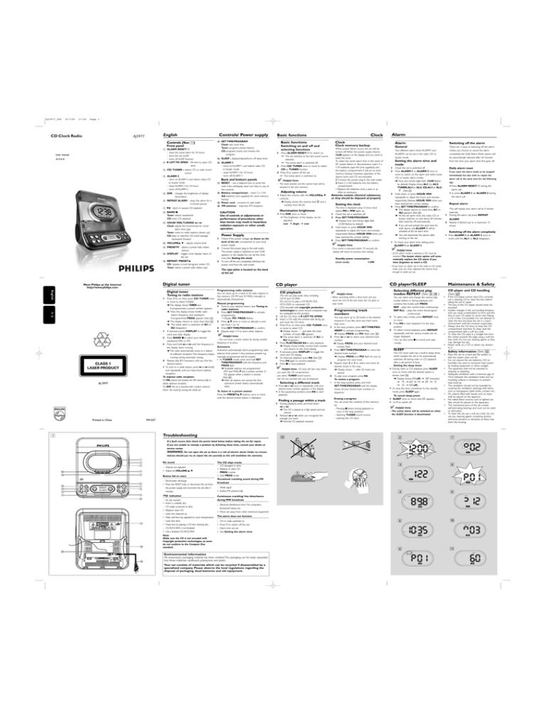 Philips AJ3977/37, AJ3977CD, AJ3977/00C User manual Philips AJ3977/37, AJ3977CD, AJ3977/00C User manual