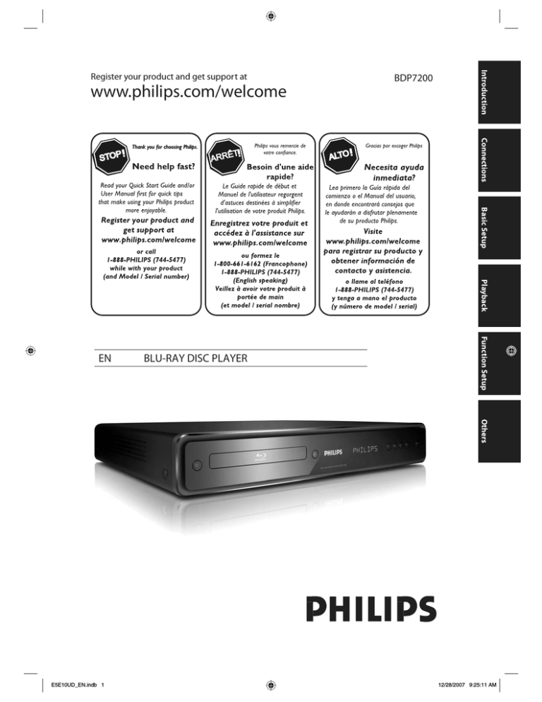 Philips BDP7200, BDP7200/37 User's manual Philips BDP7200, BDP7200/37 User's manual