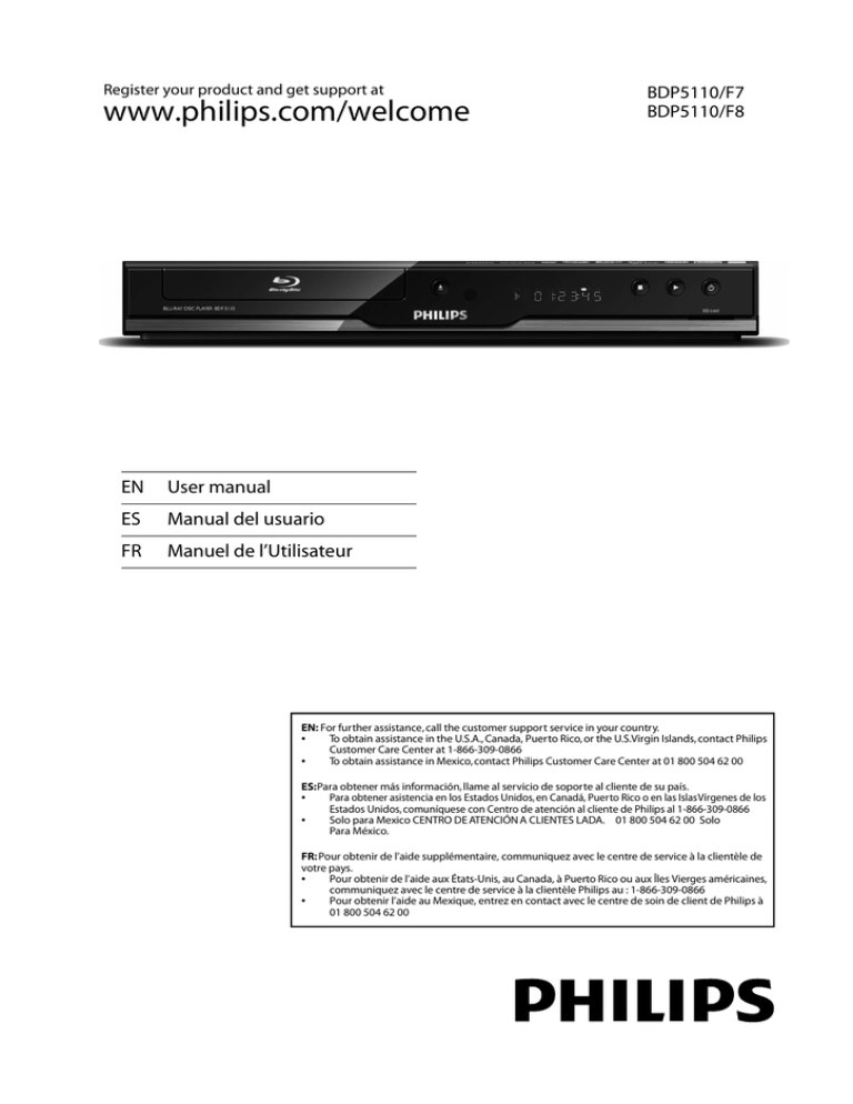 Philips BDP5110, BDP5110/F7 User's manual Philips BDP5110, BDP5110/F7 User's manual